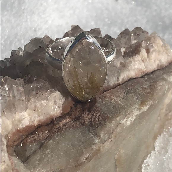 GOLDEN RUTILE 925 STERLING SILVER RING, SIZE 8.5 - Picture 7 of 12